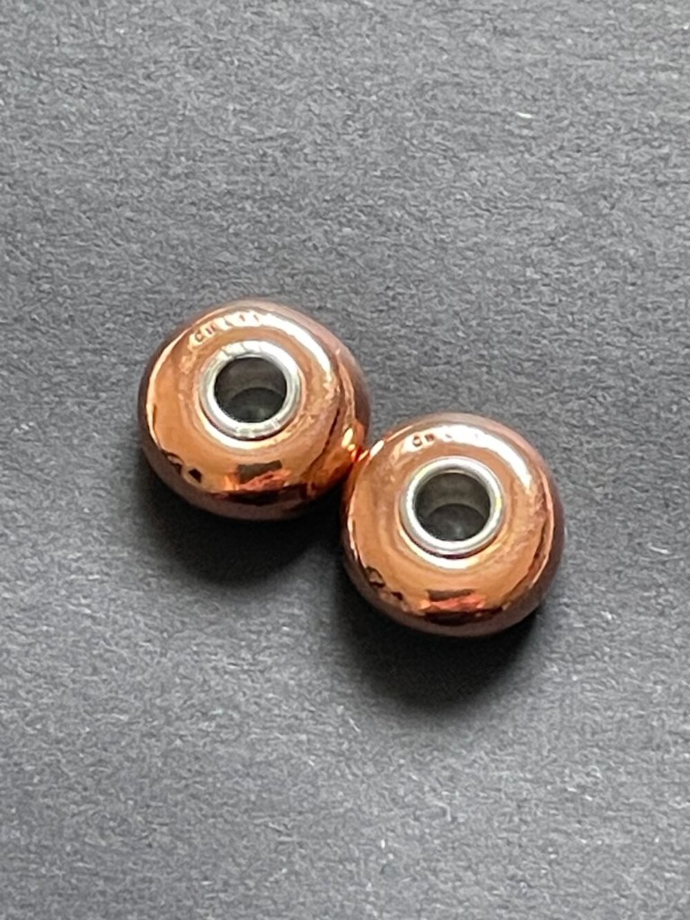 TROLLBEADS Copper Bead with Sterling Silver Core Insert x 2 NEW